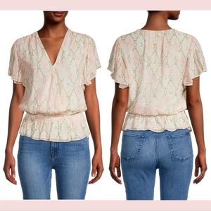 NWD $325 Ramy Brook [ XS ] Eleanor Flutter Sleeve Blouse in Sand Crimson